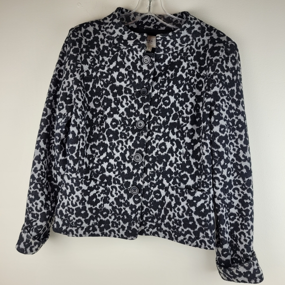 eci New York black and grey leopard print cropped lady jacket mandarin collar 10 - Picture 2 of 13